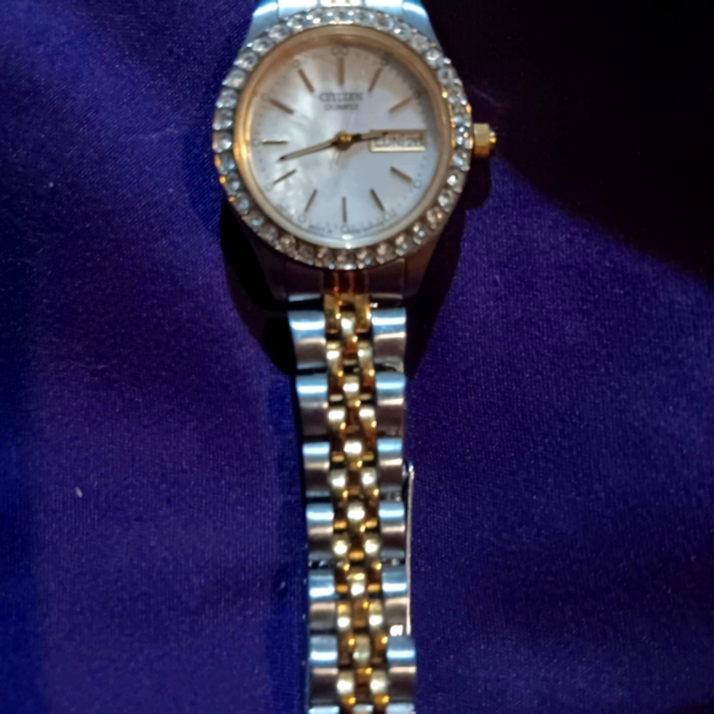 Citizen Women's Silver and Gold Crystal Watch
